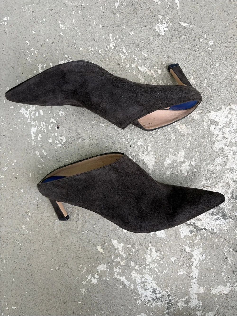 Stuart Weitzman dark gray suede mules